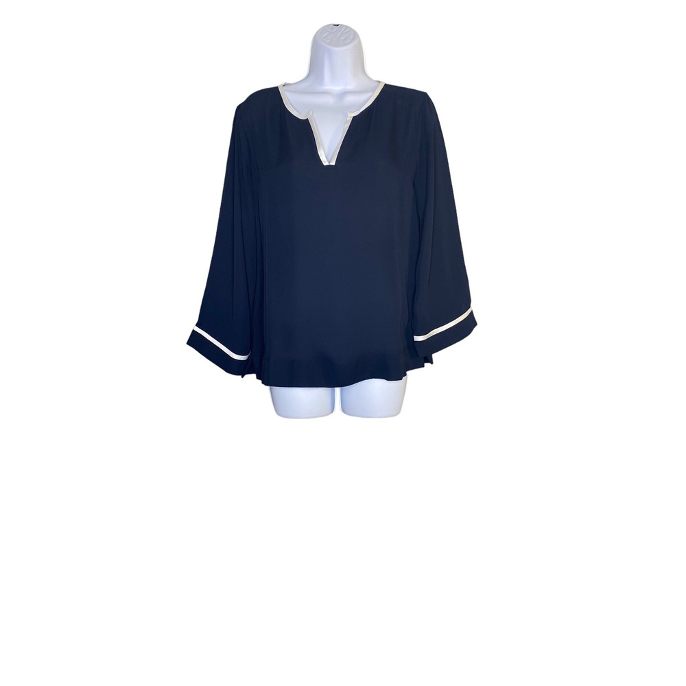Banana Republic Womens Long Sleeve V-neck Blouse Navy Blue Size Small